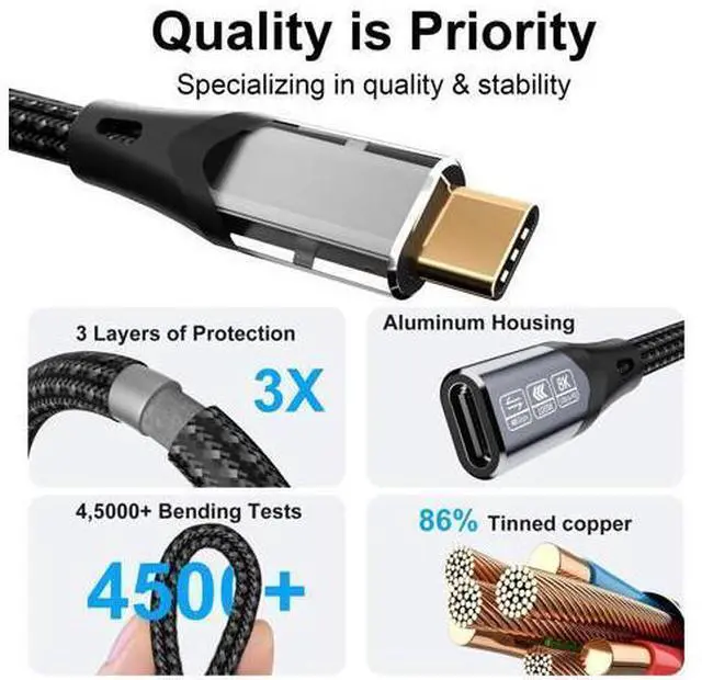 Alt view image 7 of 7 - Vszerda USB-c Extension Cable Long6.6FT Compatible with Thunderbolt 4 Extension Cable high Speed 40Gbps Data Transfer, USB c Male to Female, 8K Display/Video 100W, for Docking Station