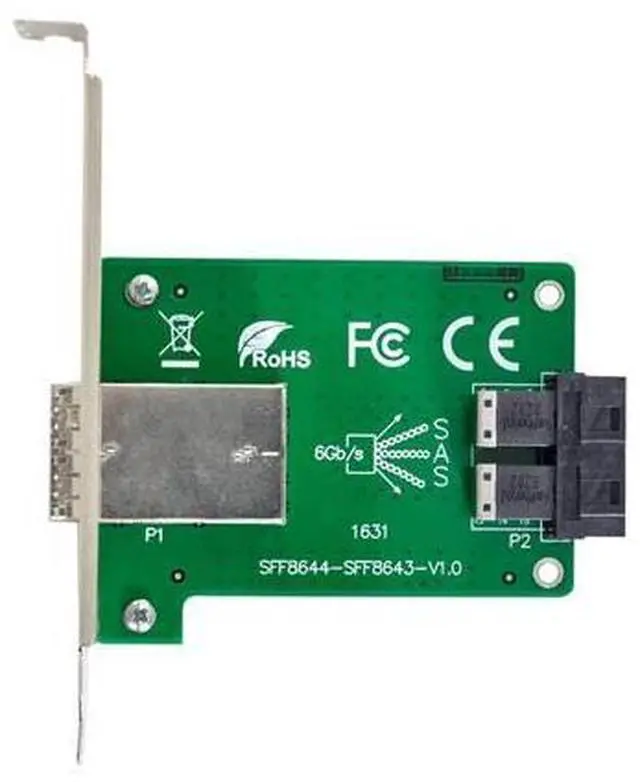 Alt view image 4 of 7 - Vszerda Dual Ports Mini SAS HD SFF-8644 to Internal SAS HD SFF-8643 PCBA Female Adapter with Low Profile Bracket