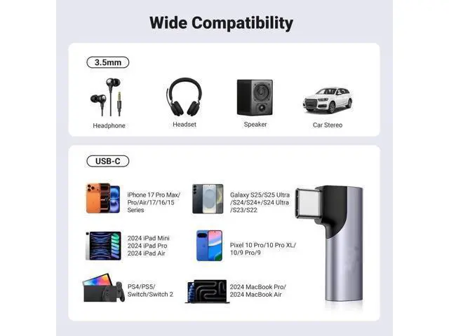 Alt view image 7 of 7 - Vszerd 2 Pack USB C to 3.5mm Audio Adapter Type C Aux Headphone Jack DAC Stereo Mic HiFi Right Angle Dongle Compatible with iPhone 17 16 15 Pro Max/16 15 Plus, iPad Pro, Galaxy S25 Ultra Pixel 9, Gray