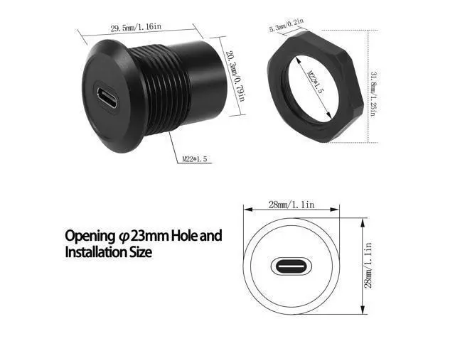 Alt view image 2 of 7 - Vszerda USB C Panel Threaded Fixed Mount Coupler Converter Adapter USB 3.1 Type C Female to Female Flush Panel Mount Connector 10Gbps 100W for Dashboard or Equipment Panel
