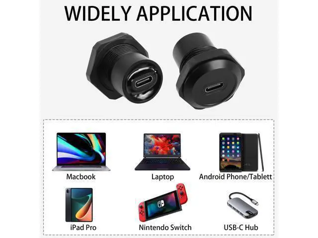 Alt view image 5 of 7 - Vszerda USB C Panel Threaded Fixed Mount Coupler Converter Adapter USB 3.1 Type C Female to Female Flush Panel Mount Connector 10Gbps 100W for Dashboard or Equipment Panel