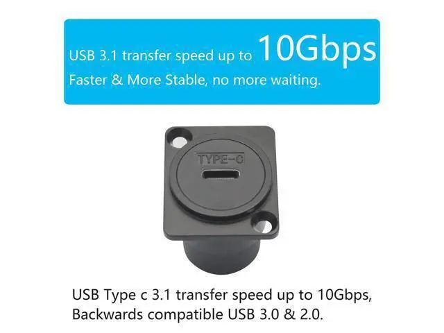 Alt view image 3 of 7 - Vszerda 2Pcs USB 3.1 Panel Mount Connector Socket, D-Type USB Type C Female to Female Panel Fixed Pass Through Module with Install Screw, 10Gbps High Speed Data Extension Adapter
