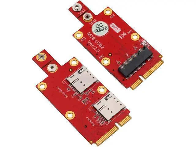Alt view image 2 of 7 - Vszerda M.2 (NGFF) Key B to Mini PCI-E Adapter for 3G/4G/5G Module with Dual Nano SIM Card Slot (with 2 Nano SIM Card Slots)