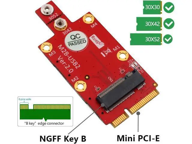 Alt view image 3 of 7 - Vszerda M.2 (NGFF) Key B to Mini PCI-E Adapter for 3G/4G/5G Module with Dual Nano SIM Card Slot (with 2 Nano SIM Card Slots)