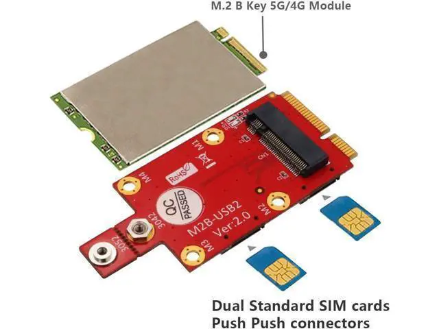 Alt view image 4 of 7 - Vszerda M.2 (NGFF) Key B to Mini PCI-E Adapter for 3G/4G/5G Module with Dual Nano SIM Card Slot (with 2 Nano SIM Card Slots)