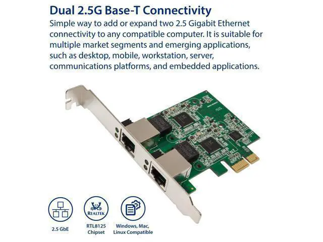Alt view image 2 of 6 - Vszerda Dual 2.5 Gigabit Ethernet PCI-E Network Expansion Card RJ45 LAN Adapter Low Profile Bracket SD-PEX24066