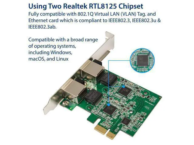 Alt view image 3 of 6 - Vszerda Dual 2.5 Gigabit Ethernet PCI-E Network Expansion Card RJ45 LAN Adapter Low Profile Bracket SD-PEX24066