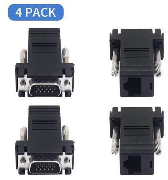 Alt view image 2 of 6 - Vszerda VGA Extender Over Ethernet Adapter, 4-Pack VGA to RJ45 Adapter 15 Pin Male Plug to CAT5 CAT6 Female Network Cable Extender Adapter for Multimedia Video