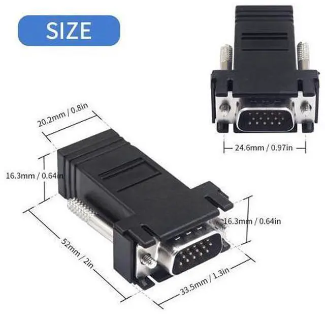 Alt view image 6 of 6 - Vszerda VGA Extender Over Ethernet Adapter, 4-Pack VGA to RJ45 Adapter 15 Pin Male Plug to CAT5 CAT6 Female Network Cable Extender Adapter for Multimedia Video