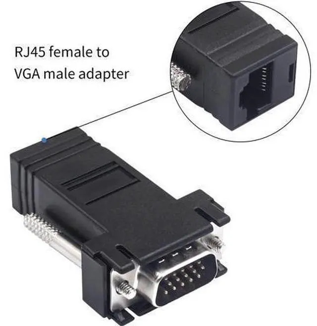 Alt view image 3 of 6 - Vszerda VGA Extender Over Ethernet Adapter, 4-Pack VGA to RJ45 Adapter 15 Pin Male Plug to CAT5 CAT6 Female Network Cable Extender Adapter for Multimedia Video