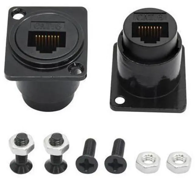 Main image of Vszerda 2Pcs RJ45 Panel Mount Connector, D-Type RJ45 Cat6 Female to Female Through Socket with Install Screw, Ethernet Extension Coupler Adapter