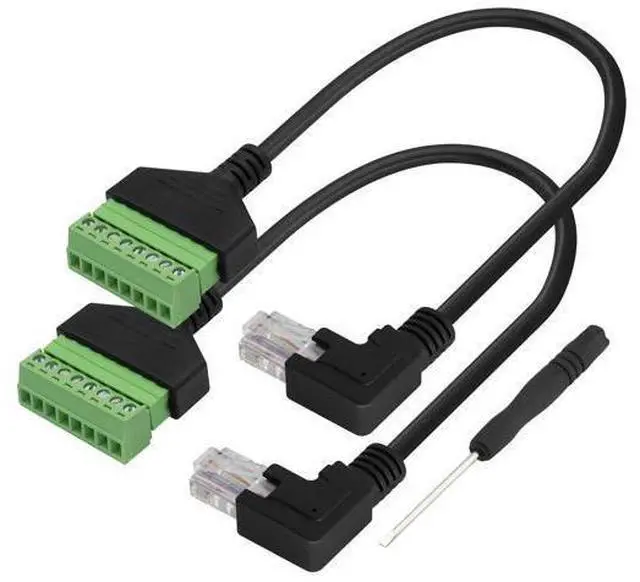 Main image of Vszerda 90 Degree (Right Bend) RJ45 Male to 8PIN Terminal Block Solderless Cable DVR Ethernet Connector RJ45 Screw Terminal Adapter Cable Cat6 Cat5 Ethernet Cable Extender Adapter(2 Pack/30cm-Right)