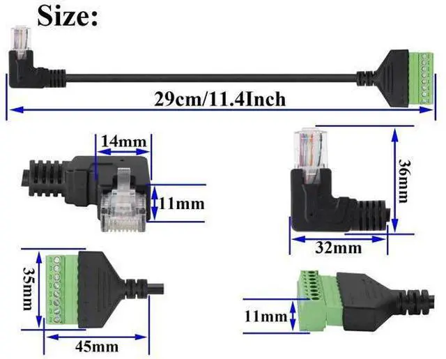Alt view image 2 of 7 - Vszerda 90 Degree (Right Bend) RJ45 Male to 8PIN Terminal Block Solderless Cable DVR Ethernet Connector RJ45 Screw Terminal Adapter Cable Cat6 Cat5 Ethernet Cable Extender Adapter(2 Pack/30cm-Right)