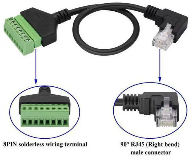 Alt view image 3 of 7 - Vszerda 90 Degree (Right Bend) RJ45 Male to 8PIN Terminal Block Solderless Cable DVR Ethernet Connector RJ45 Screw Terminal Adapter Cable Cat6 Cat5 Ethernet Cable Extender Adapter(2 Pack/30cm-Right)