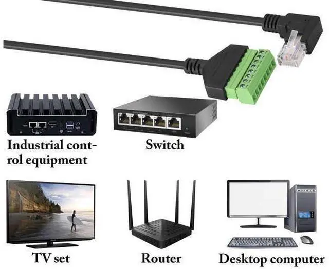 Alt view image 7 of 7 - Vszerda 90 Degree (Right Bend) RJ45 Male to 8PIN Terminal Block Solderless Cable DVR Ethernet Connector RJ45 Screw Terminal Adapter Cable Cat6 Cat5 Ethernet Cable Extender Adapter(2 Pack/30cm-Right)