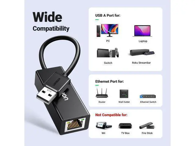 Alt view image 5 of 14 - UGREEN USB to Ethemet Adapter, 10/100 Mbps Network Adapter, with Ax88772D ChipRJ45 Wired LAN Dongle for Laptop, Compatible with Nintendo Switch MacBookChromebook Windows macOS Linux (Not for Wii)
