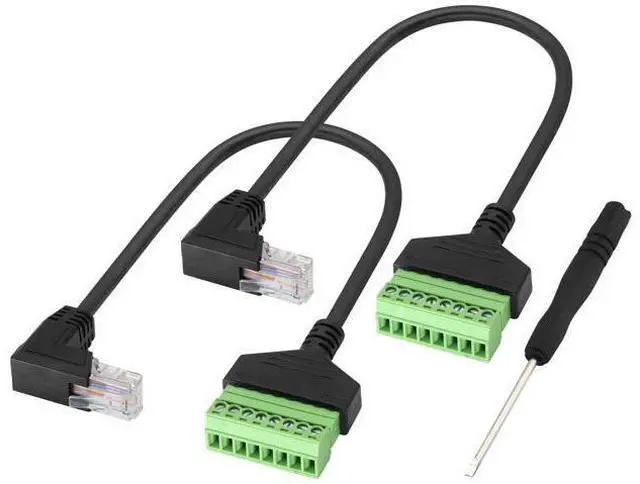 Main image of Vszerda RJ45 Screw Terminal Adapter Cable,90 Degree (Up Bend) RJ45 Male to 8-Pin Screw Block Terminal Connector Extender for Cat5/6/7 Ethernet Extender AV CCTV DVR Network Adapter.(2Pack/30cm-UP)