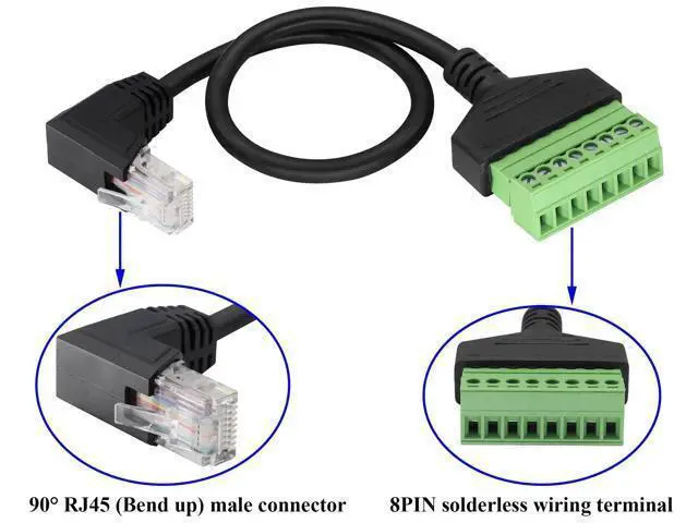 Alt view image 3 of 7 - Vszerda RJ45 Screw Terminal Adapter Cable,90 Degree (Up Bend) RJ45 Male to 8-Pin Screw Block Terminal Connector Extender for Cat5/6/7 Ethernet Extender AV CCTV DVR Network Adapter.(2Pack/30cm-UP)