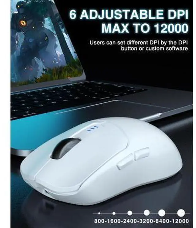 Alt view image 4 of 7 - Vszerda SC580 Wireless Gaming Mouse, Tri-Mode 2.4G/BT5.0/USB-C Gaming Mouse, 12000 DPI Rechargeable Wireless Mouse with 6 Programmable Buttons, Ergonomic Computer Mouse for Laptop/PC/Mac/Tablet