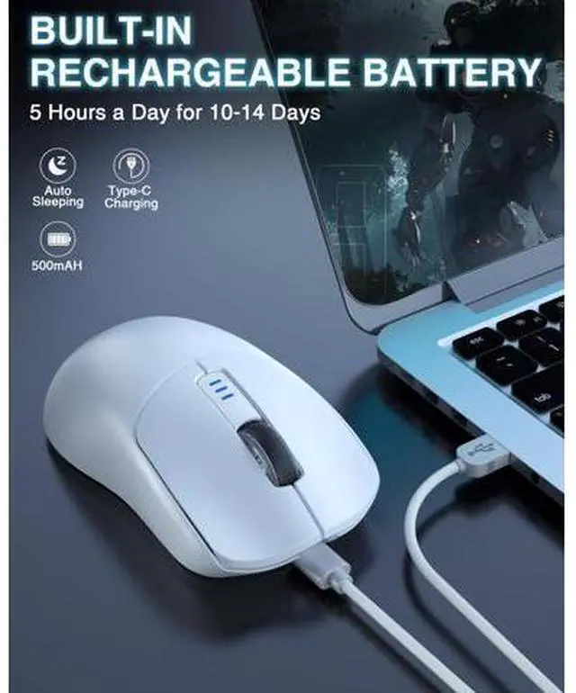 Alt view image 6 of 7 - Vszerda SC580 Wireless Gaming Mouse, Tri-Mode 2.4G/BT5.0/USB-C Gaming Mouse, 12000 DPI Rechargeable Wireless Mouse with 6 Programmable Buttons, Ergonomic Computer Mouse for Laptop/PC/Mac/Tablet