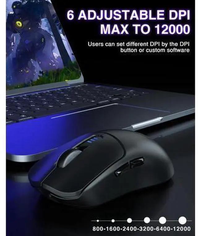 Alt view image 4 of 14 - Vszerda SC580 Wireless Gaming Mouse, Tri-Mode 2.4G/BT5.0/USB-C Gaming Mouse, 12000 DPI Rechargeable Wireless Mouse with 6 Programmable Buttons, Ergonomic Computer Mouse for Laptop/PC/Mac/Tablet