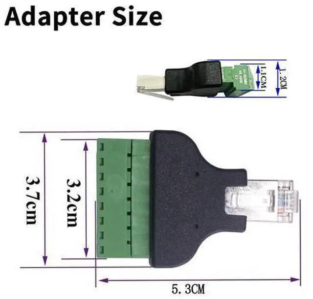 Alt view image 2 of 7 - Vszerda RJ45 Screw Terminal Adapter 2-Pack, Network Ethernet Adapter, RJ45 Breakout Board 8p8c Male to 8 Pin AV Terminal Screw Converter Block Plug for CCTV, Cat5, Cat6