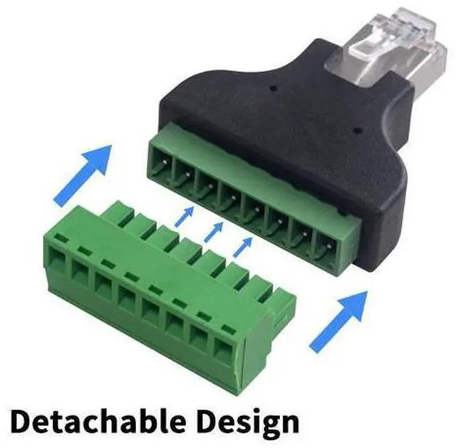 Alt view image 4 of 7 - Vszerda RJ45 Screw Terminal Adapter 2-Pack, Network Ethernet Adapter, RJ45 Breakout Board 8p8c Male to 8 Pin AV Terminal Screw Converter Block Plug for CCTV, Cat5, Cat6