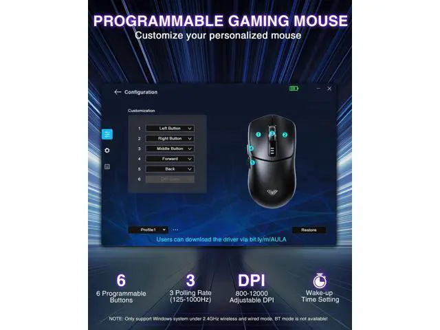 Alt view image 7 of 14 - Vszerda SC580X Wireless Gaming Mouse, Tri-Mode 2.4G/BT5.0/USB-C Gaming Mice with 12000 DPI, 6 Programmable Buttons, Rechargeable Computer Mouse for Laptop/PC/Mac/Tablet
