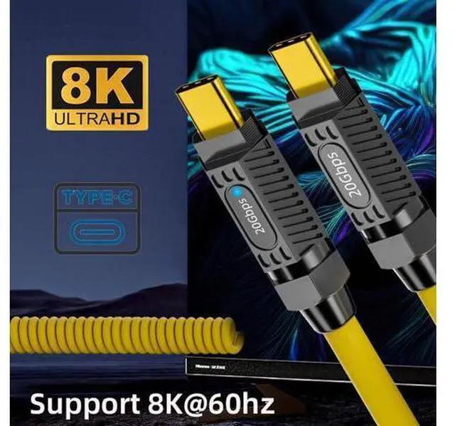 Alt view image 4 of 14 - Vszerda Stretch Coiled Silicone 140W USB-C USB4 Cable 20Gbps 8K Type-C Male to Male Cable Power & Data for Gaming Keyboard Mouse 1.8m/6ft