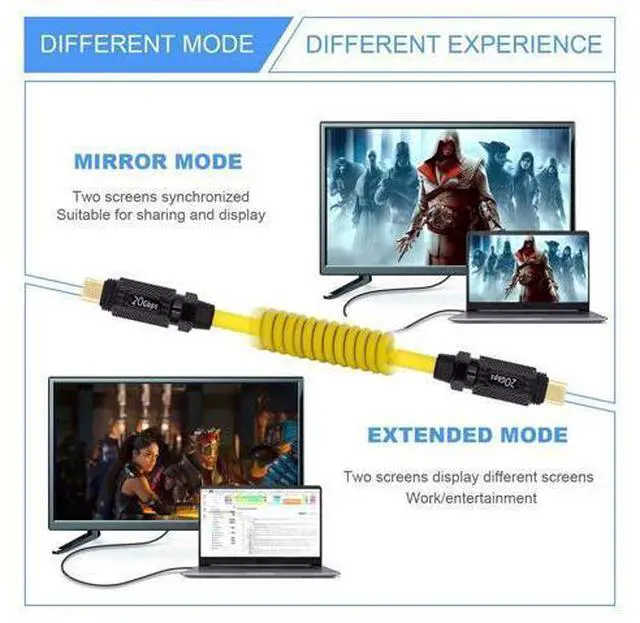 Alt view image 6 of 14 - Vszerda Stretch Coiled Silicone 140W USB-C USB4 Cable 20Gbps 8K Type-C Male to Male Cable Power & Data for Gaming Keyboard Mouse 1.8m/6ft