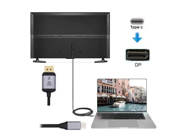 Alt view image 4 of 7 - Vszerda 1.8m USB 3.1 Type C USB-C Source to DisplayPort DP Displays Male 4K Monitor Cable for Laptop (USB-C to DP)