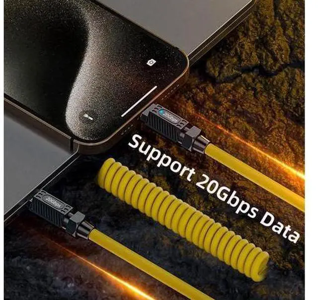 Alt view image 7 of 14 - Vszerda Stretch Coiled Silicone 140W USB-C USB4 Cable 20Gbps 8K Type-C Male to Male Cable Power & Data for Gaming Keyboard Mouse 1.8m/6ft