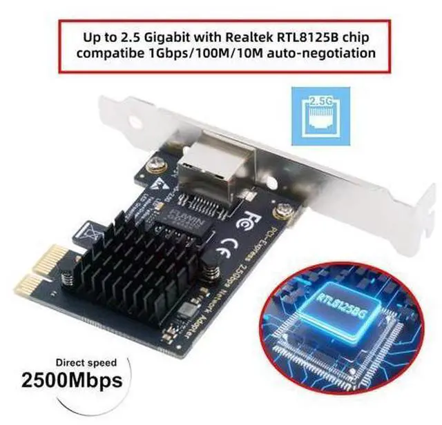 Alt view image 6 of 7 - Vszerda 2.5Gbps 2500Mbps to PCI-E PCI Express 1x GBE Gigabit 1000Mbps Ethernet Network LAN Cable Adapter for Desktop Motherboard