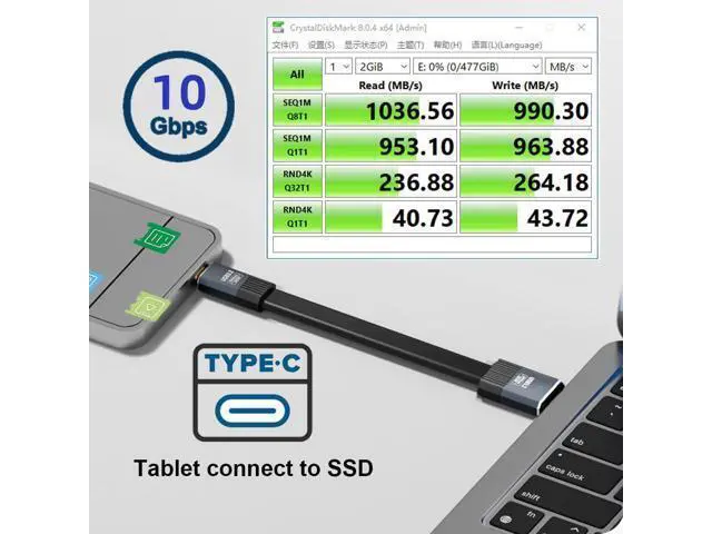Alt view image 5 of 14 - Vszerda USB3.1 Type-A Male Host to Type-C Male 10Gbps Flat Slim FPC USB-C Data Power Cable 5V3A Compatible with Laptop Phone Disk (100cm)