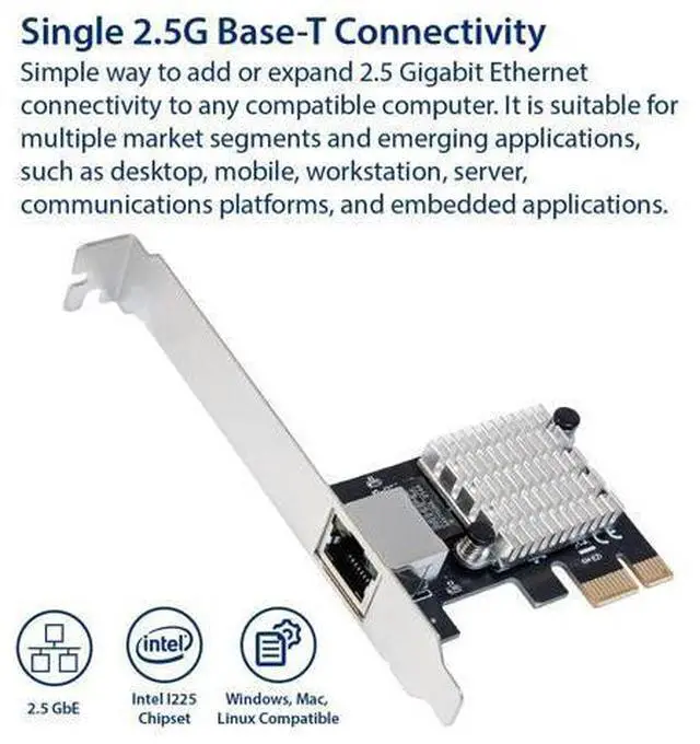 Alt view image 2 of 12 - Vszerda 2.5 Gigabit Ethernet PCI Express PCI-E Network Interface Card 10/100/1000/25000 Mbps RJ45 LAN Intel I225 Chipset, Black (SY-PEX24076)