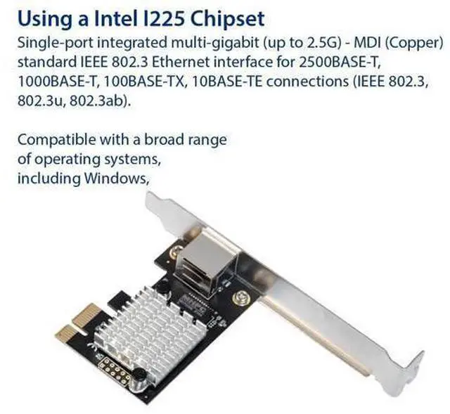 Alt view image 3 of 12 - Vszerda 2.5 Gigabit Ethernet PCI Express PCI-E Network Interface Card 10/100/1000/25000 Mbps RJ45 LAN Intel I225 Chipset, Black (SY-PEX24076)