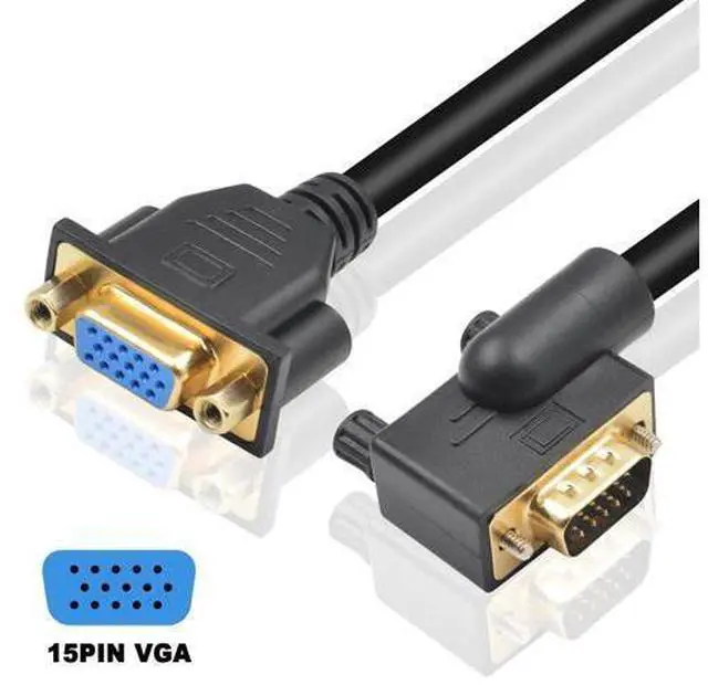 Alt view image 3 of 7 - Vszerda VGA Extension Cable 1.5ft, 90 Degree Left Angle VGA 15 Pin Male to Female Extender Cable, HD15 Monitor Video Cable Support 1080P Full HD for PC Laptop TV Projector