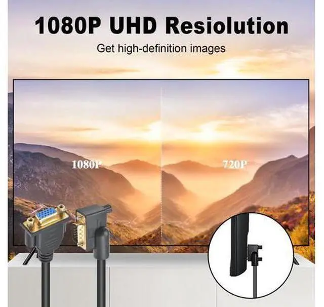 Alt view image 4 of 7 - Vszerda VGA Extension Cable 1.5ft, 90 Degree Left Angle VGA 15 Pin Male to Female Extender Cable, HD15 Monitor Video Cable Support 1080P Full HD for PC Laptop TV Projector