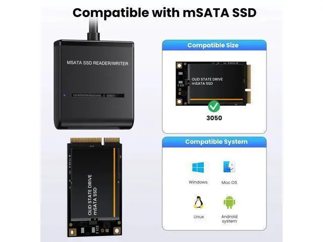 Alt view image 3 of 7 - Vszerda USB 3.0 USB-C Type-C & Type-A Dual Connector to MSATA SSD Docking External Cable Enclosure 5Gbps