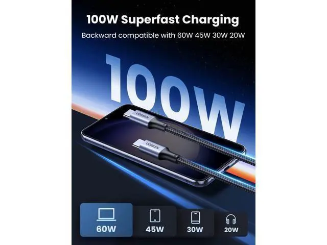 Alt view image 3 of 6 - USB C to USB C Cable, 100W 2-Pack USB C Charger Cable for iPhone 17/17 Air/17 Pro/17 Pro Max/16, MacBook Pro, iPad Pro, Dell XPS, Samsung Galaxy S25/S24/S23 Ultra, Switch, Pixel, 1.6FT Black