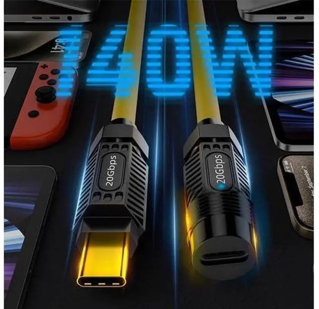 Alt view image 3 of 14 - Vszerda Stretch Coiled Silicone 140W 20Gbps 8K USB-C USB4 Cable Type-C Male to Female Extension Cable Power & Data for Gaming Keyboard Mouse 1.8m/6ft
