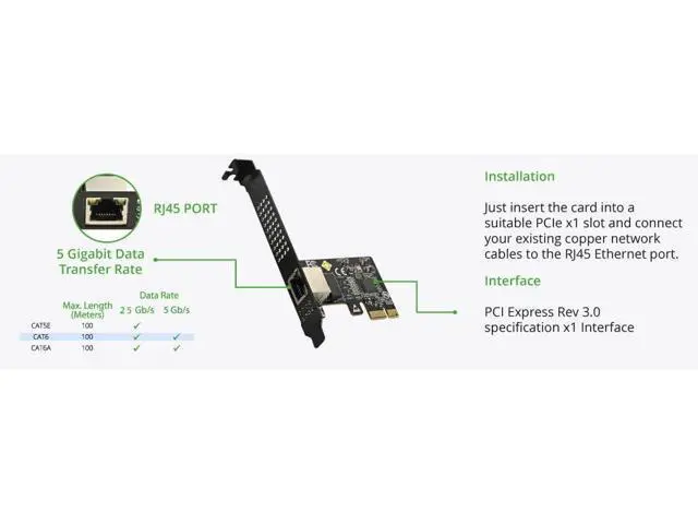 Alt view image 4 of 4 - Vszerda 5.0GB PCIe Network Card PCIe to 5.0 Gigabit Ethernet Network Card, Supports Windows 11/10/8.1/8/7, Win Server 2022/2019/2016, Linux
