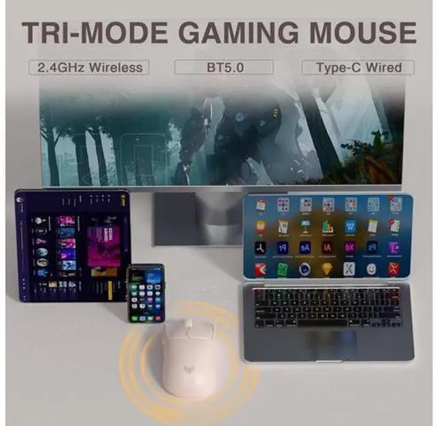 Alt view image 3 of 7 - SC580X Wireless Gaming Mouse, Tri-Mode 2.4G/BT5.0/USB-C Gaming Mice with 12000 DPI, 6 Programmable Buttons, Rechargeable Computer Mouse for Laptop/PC/Mac/Tablet