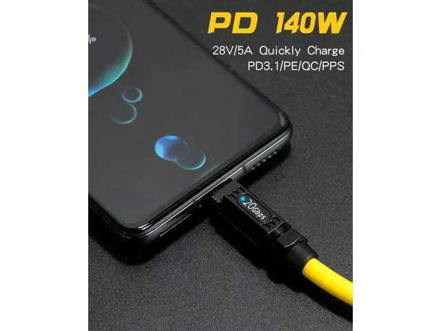 Alt view image 4 of 6 - Vszerda USB C to USB C Cable 3ft, 20Gbps Type C Silicone Data Charger Cable, Type C Charging Cable 140W, with LED Light, Support 8K@60Hz Video for MacBook Pro,Galaxy S23 S22, Yellow