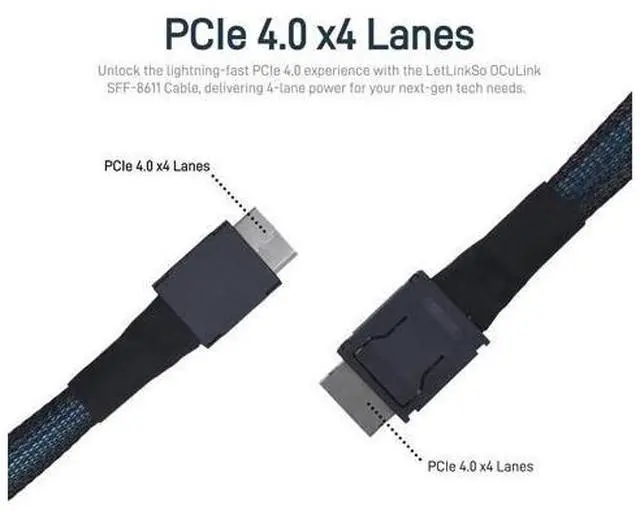 Alt view image 4 of 6 - Vszerda Oculink Cable PCIe 4.0 SFF-8611 4i Male Extension Cable for Oculink eGPU onexGPU Mini PC SSD, 0.6 feet (20 cm)