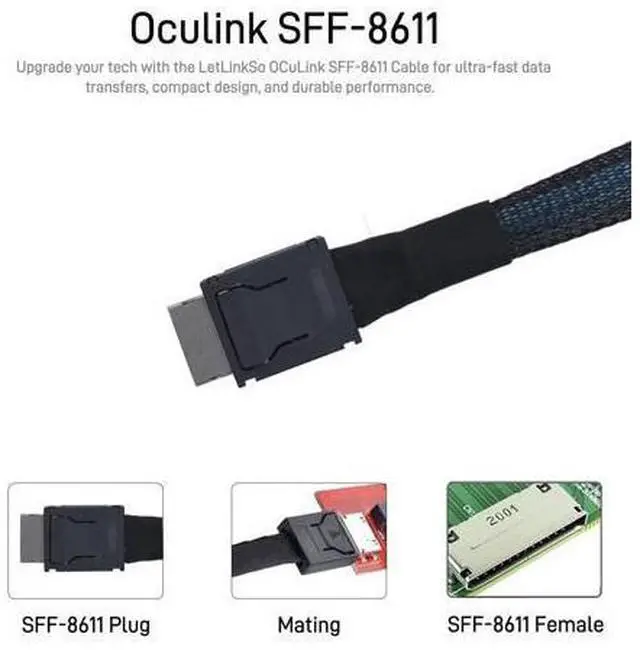 Alt view image 3 of 6 - Vszerda Oculink Cable PCIe 4.0 SFF-8611 4i Male Extension Cable for Oculink eGPU onexGPU Mini PC SSD, 0.6 feet (20 cm)