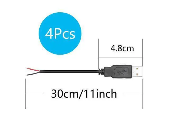Alt view image 7 of 14 - Vszerda 4Pcs USB A Male 2 Pin Bare Wire 30CM, 5V/3A 2 Pin Pigtail Open End Power Cable, for USB Equipment Installed or Replace Repair DIY Cable