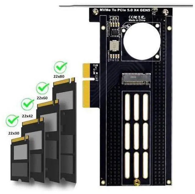 Alt view image 3 of 14 - Vszerda PA19 M.2 NVMe to PCIe 5.0 X4 Adapter for M.2 NVMe SSD, Large Aluminum Heatsink Cover, Regular and Low-Profile Bracket
