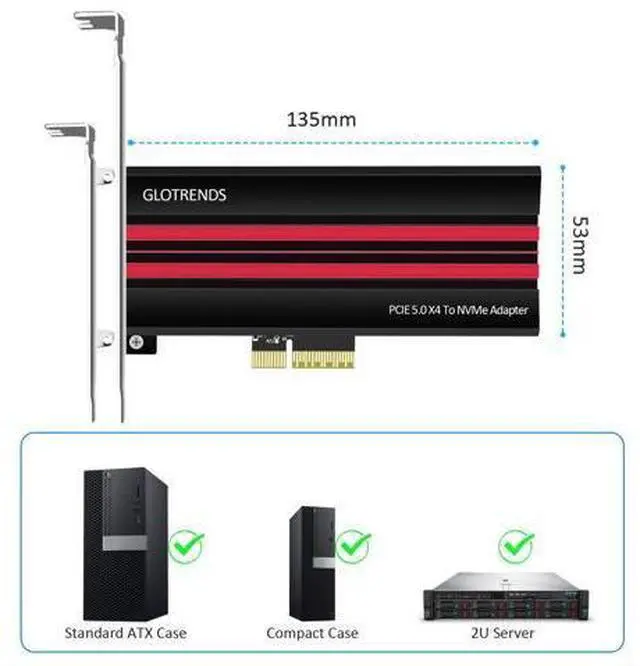 Alt view image 4 of 14 - Vszerda PA19 M.2 NVMe to PCIe 5.0 X4 Adapter for M.2 NVMe SSD, Large Aluminum Heatsink Cover, Regular and Low-Profile Bracket