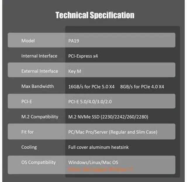 Alt view image 7 of 14 - Vszerda PA19 M.2 NVMe to PCIe 5.0 X4 Adapter for M.2 NVMe SSD, Large Aluminum Heatsink Cover, Regular and Low-Profile Bracket